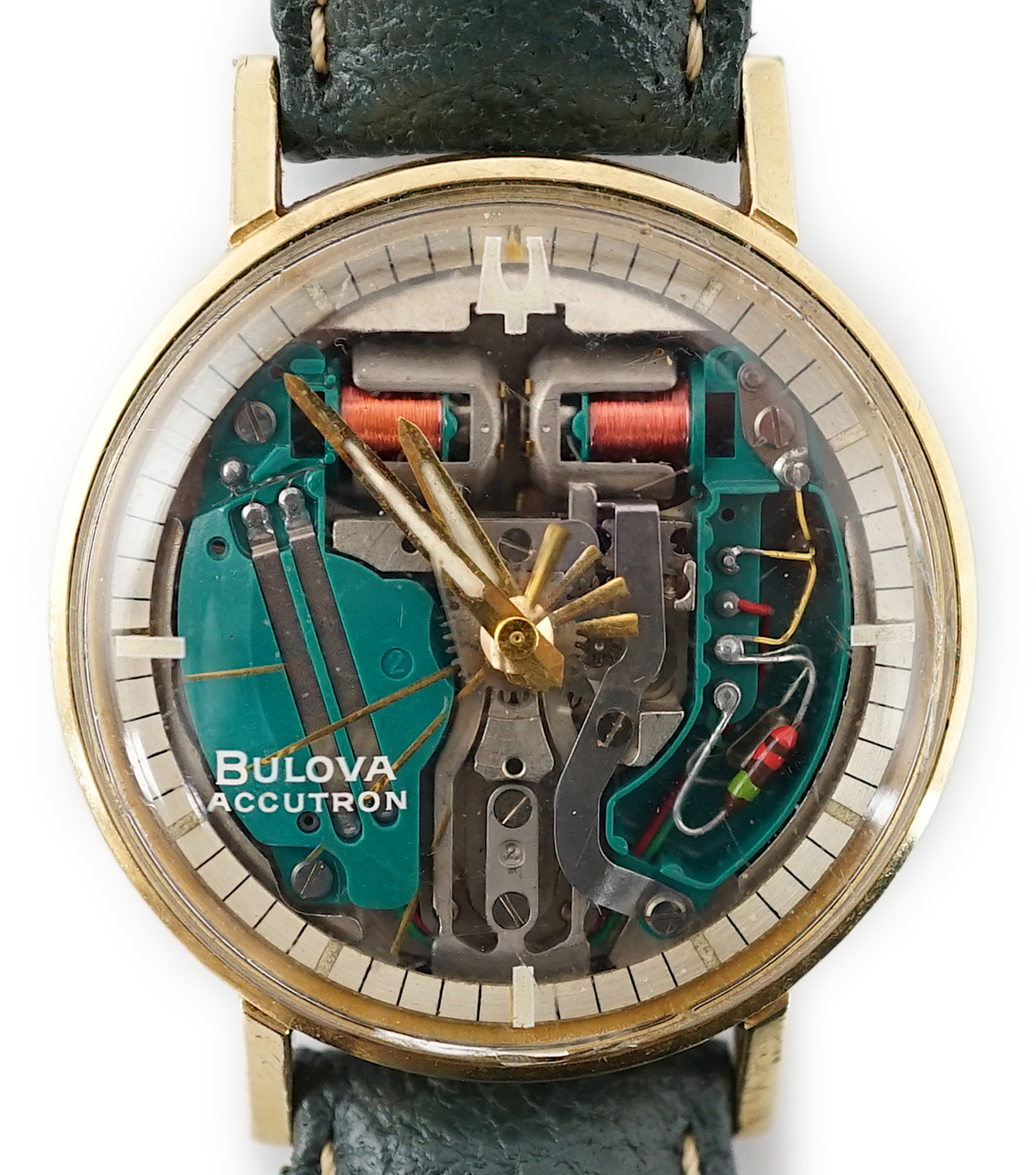 A gentleman's circa 1970's steel and gold plated Bulova Accutron Spaceview wrist watch